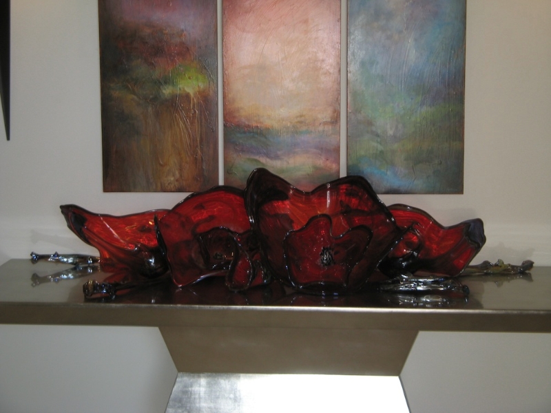 Red Flowers Glass Sculpture