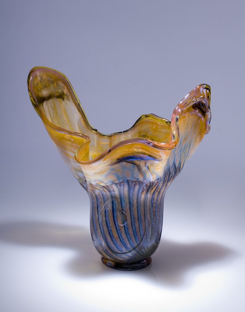 Yellow and Blue Blown Glass Vessel